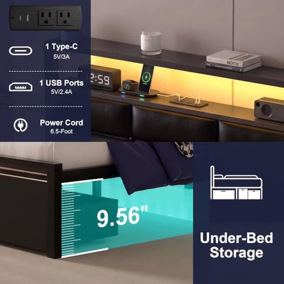 Heavy Duty Metal Bed Frame with LED Lights and Charging Station, view 7
