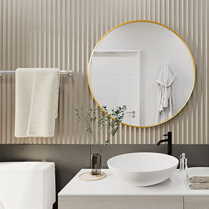 Round Mirror 23.6" Gold Wall Mounted Circle Mirror with Aluminum Alloy Frame Modern Design for Bathroom, Living Room, Vanity, Bedroom, Entryway