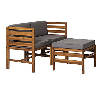 Ravello Contemporary 3 Piece Acacia Wood Outdoor Modular Chat Set with Cushions, Set of 3, Brown