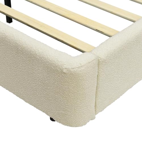 Boucle Queen Bed Frame, 51.2" Wingback Headboard, Beige, view 7