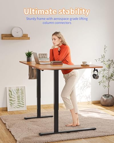 Reversiable L-Shaped Electric Standing Desk, 59 Inches Stand Up Corner Desk, Sit and Stand Up for Work Office Home, Ergonomic Rising Computer Table with Splice Board, Rustic Brown