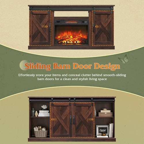Farmhouse Fireplace TV Stand for TVs Up to 65", Sliding Barn Doors, view 6