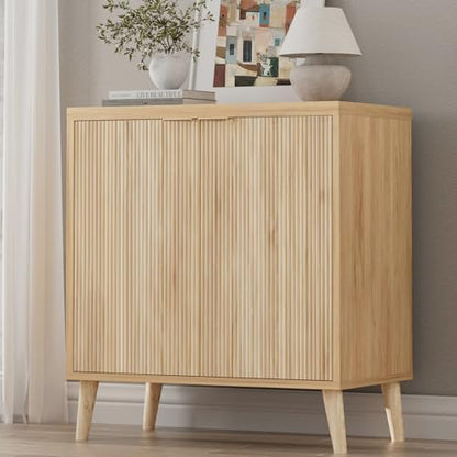 Buffet Cabinet with Storage, Modern Fluted Accent Sideboard with Doors & Adjustable Shelf, Buffet Table Entryway Cabinets for Living Room, Kitchen, Dining Room, Hallway, Natural