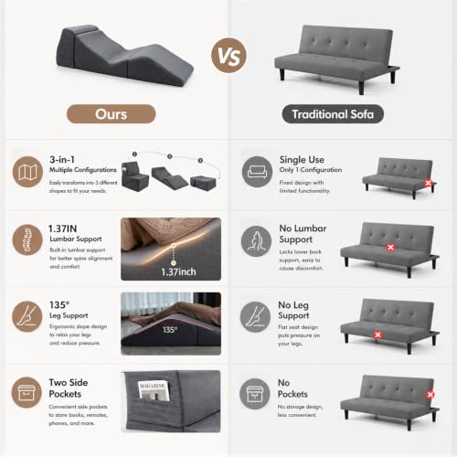 3-IN-1 Convertible Chaise Lounge Chair Indoor, Corduroy Boneless Couch, view 3