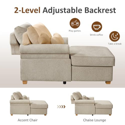 63.39" Oversized Chaise Lounge Chair with Storage, Chenille Beige, view 4