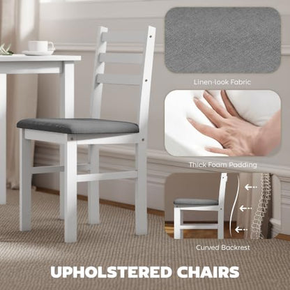 5-Piece Dining Table Set for 4, Solid Rubber Wood Legs, White, view 6