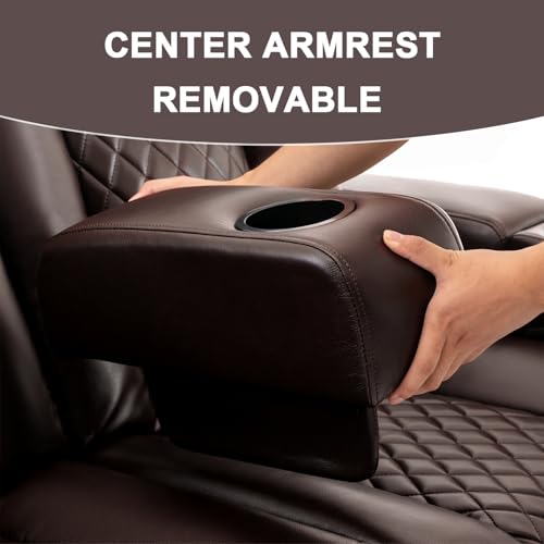 Loveseat Recliner, Recliner Sofa with Cup Holders and 2 Pillows, Wall Hugger Recliners & 135° Reclining Loveseat (Brown PU Leather Furniture)