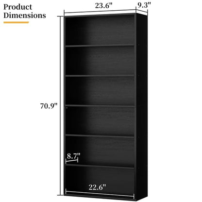 Bookshelf,6-Tier Open Bookcase and Bookshelves,6 Shelf Display Storage Shelves Floor Standing 70.6 inches Tall Bookcase for Home Office, Living Room (Black)