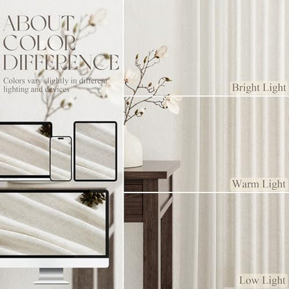 Natural Pinch Pleated Linen Curtains 84 Inches Long for Living Room