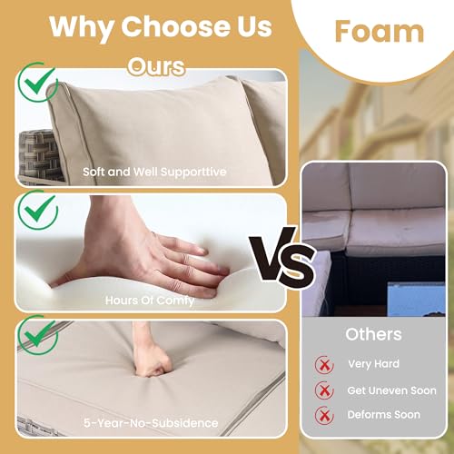 Outdoor Sectional Furniture Set,8 Pieces Wicker Patio Conversation Sets,L Shape All Weather Outside Couch Sofa Set with Swivel Chairs Ottoman,Beige