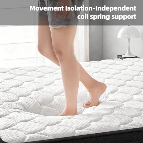 Twin Mattress 10 Inch Medium Firm Hybrid Mattress Twin Size Memory Foam Pocket Steel Springs Matress in a Box for All Sleep Positions Motion Isolation Ensure Comfortable Sleep (White, Twin 10 INCH)