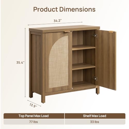 68"W Rattan Sideboard Buffet Cabinet with Storage Credenza Set of 2, view 3
