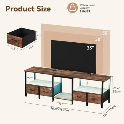 TV Stand for TVs up to 80 Inch, Media Console, 71'' Rustic Brown, view 5