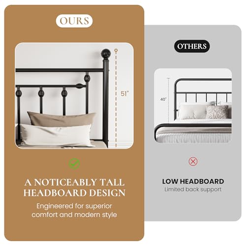14" Full Size Metal Platform Bed Frame/Victorian Headboard and Footboard/Steel, view 5