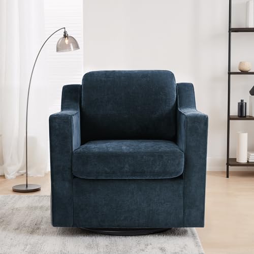 Swivel Accent Chairs Set of 2, Chenille Armchair with Lumbar, Navy | Comfortable Upholstered | Modern Reading Seat | Solid Wood Frame | High-Resilience Foam Padding | For Living Room, Bedroom