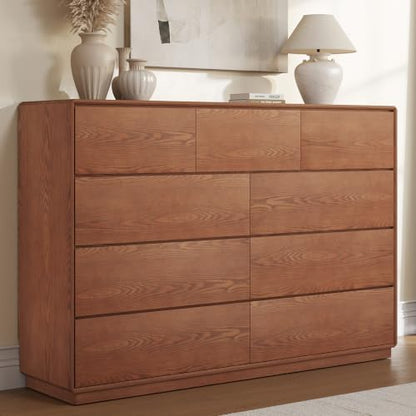 Solid Wood Dresser, 55.1" Wide Mid Century Modern Dresser, Brown, view 2