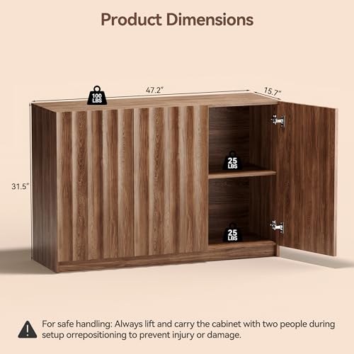 Fluted Sideboard Buffet Cabinet with Storage, view 3