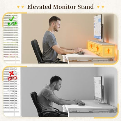 40" White Desk with File Drawers & Storage Bag, Reversible Computer Desk with Monitor Stand,Home Office Desk with LED Strip & Power Outlets for Bedroom, Small Space, Study, Handwork