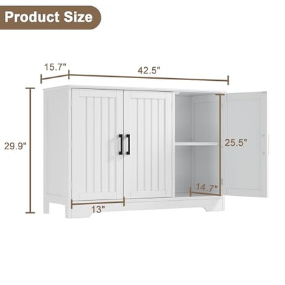 Modern Sideboard Buffet Cabinet, Coffee Bar Storage Cabinet with Doors and Adjustable Shelves, Kitchen Storage Cabinet for Dining Room, Living Room, White