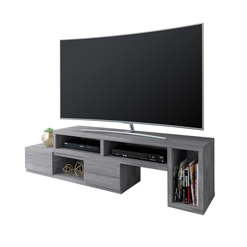 Adjustable TV Stand with Storage Fits Up to 65" TV, Grey | Modern media console, adjustable width, storage shelves, cable management, living room furniture, entertainment center