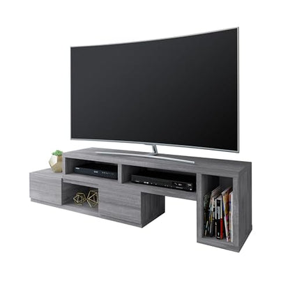 Adjustable TV Stand with Storage Fits Up to 65" TV, Grey | Modern media console, adjustable width, storage shelves, cable management, living room furniture, entertainment center