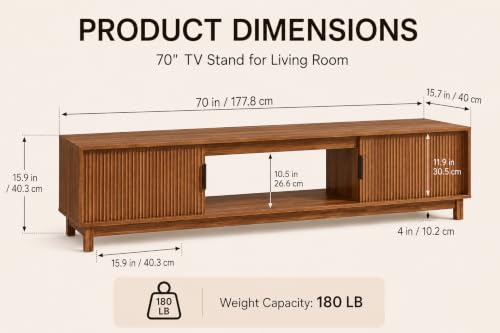 70" Mid Century TV Stand, Fluted TV Stands for Living Room, view 3