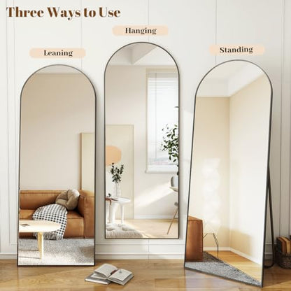 34"x76" Arched Full Length Mirror, Black Large Floor Mirror with Aluminum Alloy Frame Standing Hanging or Leaning Wall-Mounted Full Body Mirror for Living Room and Bedroom