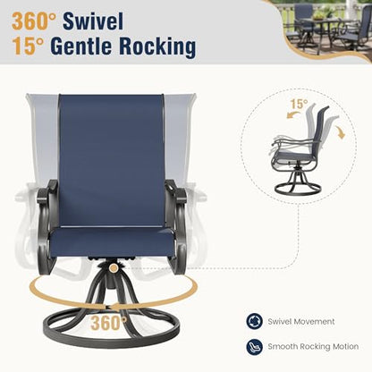 Patio Swivel Chairs Set of 2, Outdoor Swivel Rocker Dining Chairs with All Weather Textilene High Back & Metal Frame, for Backyard Deck Lawn Garden, Navy Blue