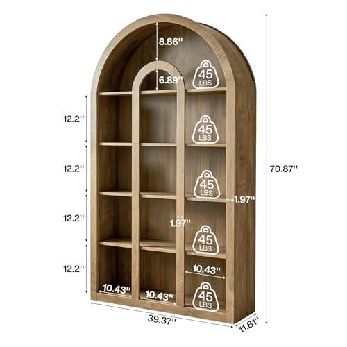 71" Tall Bookshelf, 5-Tier Arched Bookcase with Open Shelves, view 3
