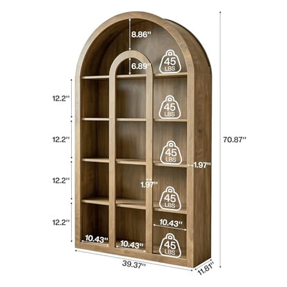 71" Tall Bookshelf, 5-Tier Arched Bookcase with Open Shelves, view 3