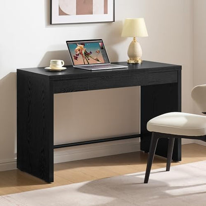 Home Office Executive Desk - 47-Inch Computer Desk with Drawer, Farmhouse Writing Study Desk with Storage,Boho Makeup Vanity Table for Bedroom (Black Oak, 2 Pieces)
