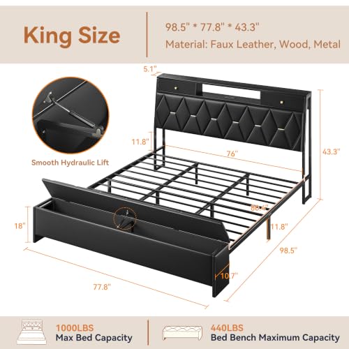 King Size Bed Frame and Headboard & Storage Drawers, PU Leather, view 3