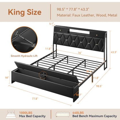 King Size Bed Frame and Headboard & Storage Drawers, PU Leather, view 3