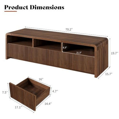 70" Fluted TV Stand with 4 Deep Drawers, view 3