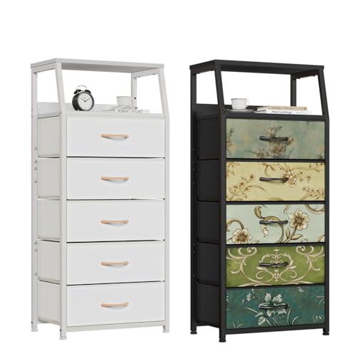 5 Drawer Dresser, Vertical Storage Tower Fabric Dresser for Bedroom, Hallway, view 2