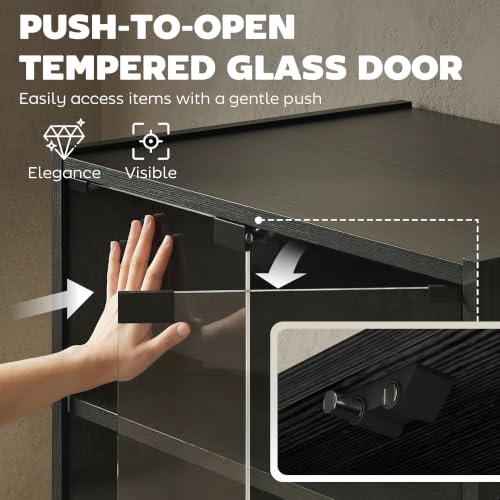 Media Cabinet 4-Tier Stereo Cabinet with Glass Door Black, view 6