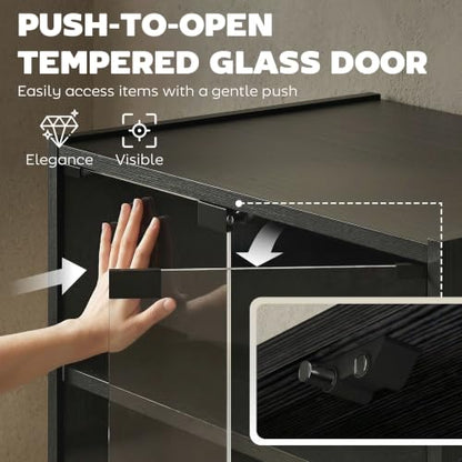 Media Cabinet 4-Tier Stereo Cabinet with Glass Door Black, view 6