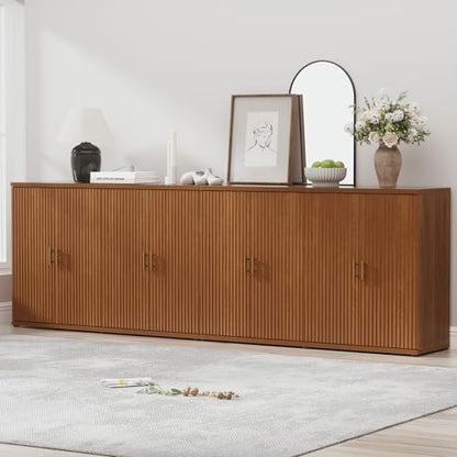 94.6" Walnut Fluted Sideboard Buffet Cabinet with Storage and 8 Doors, view 2