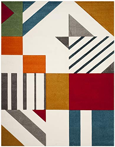 SAFAVIEH Hollywood Collection Area Rug - 6'7" x 9', Ivory & Peacock Blue, Mid-Century Modern Design, Non-Shedding & Easy Care, Ideal for High Traffic Areas in Living Room, Bedroom (HLW709B)