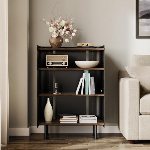 4 Tier Bookshelf, Modern Open Bookcase with Pegboard, 24.3 Inches Small Book Shelf Storage Organizer with Adjustable Shelves for Living Room, Bedroom, Home Office