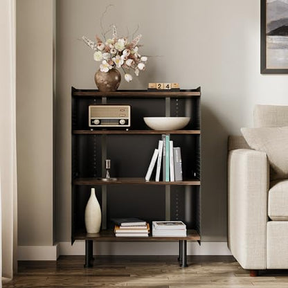 4 Tier Bookshelf, Modern Open Bookcase with Pegboard, 24.3 Inches Small Book Shelf Storage Organizer with Adjustable Shelves for Living Room, Bedroom, Home Office
