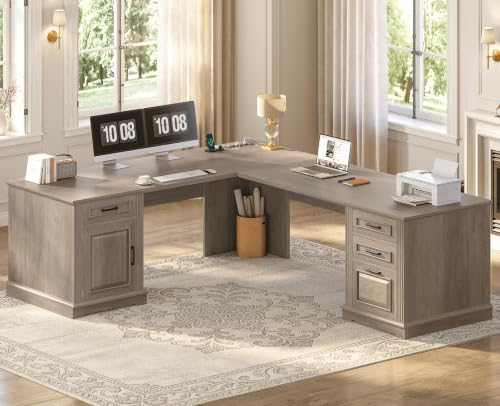 69" L Shaped Desk with Drawers and Storage, view 2