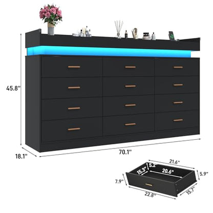 12 Drawer Dresser with LED Light and Charging Station, view 3