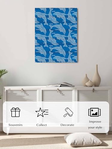 NuYeBiofx Summer Ocean Blue Dolphin Canvas Wall Art Prints,48"x32" Framed Picture Artwork Abstract Waves Texture Printed Canvas Oil Painting for Living Room Bedroom Office,Ready to Hang