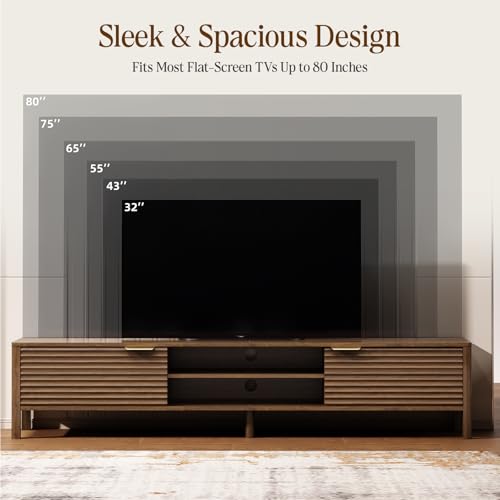 TV Stand for Living Room up to 80 Inch TVs Entertainment Center Walnut 71", view 5