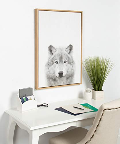 Sylvie Wolf Animal Print Black and White Portrait Framed Canvas Wall Art by Simon Te Tai, 23x33 Natural
