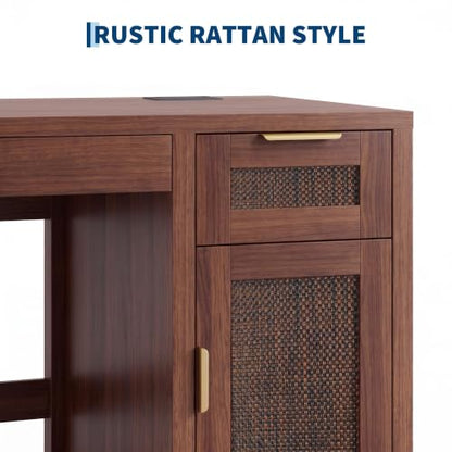 Modern Office Desk with 3 Drawers & 2-Door Cabinet, Ample Storage, view 7