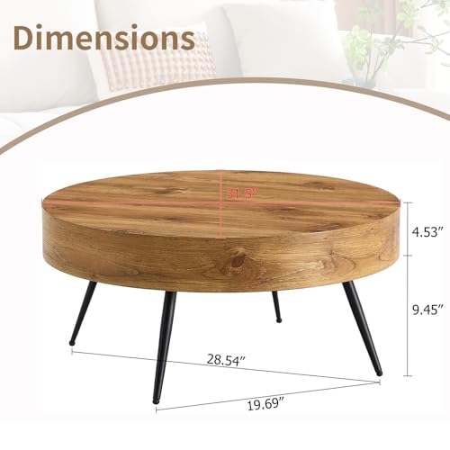 Round Coffee Table, Mid Century Small Coffee Table with Metal Legs, view 3