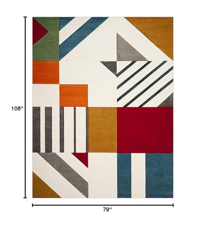 SAFAVIEH Hollywood Collection Area Rug - 6'7" x 9', Ivory & Peacock Blue, Mid-Century Modern Design, Non-Shedding & Easy Care, Ideal for High Traffic Areas in Living Room, Bedroom (HLW709B)