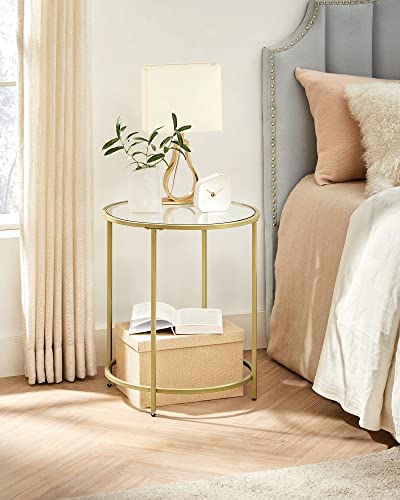 Round Side Table, Glass End Table with Metal Frame, view 5